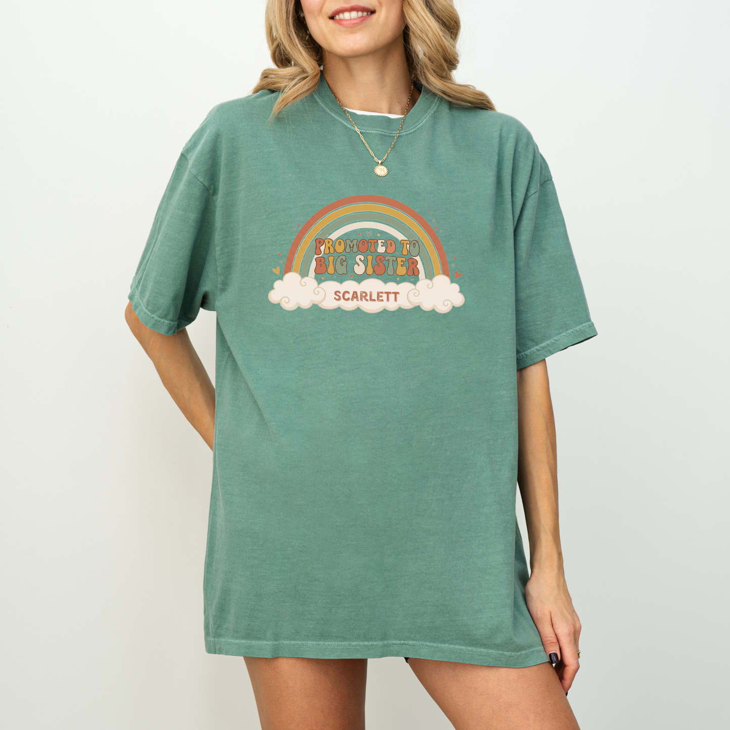 Promoted to Big Sister Shirt | Boho Rainbow Personalized Name Tee | Sibling Announcement